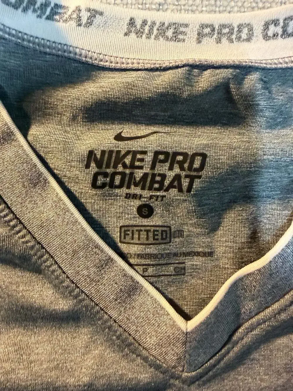 Nike Pro Combat Dri-FIT Gray V-Neck Athletic Fitted T-Shirt Size S